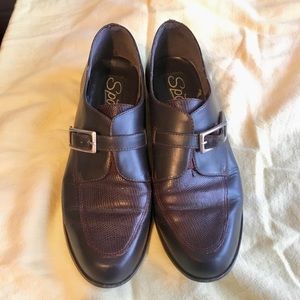 Vintage Leather Monk Loafers w/ snakeskin detail